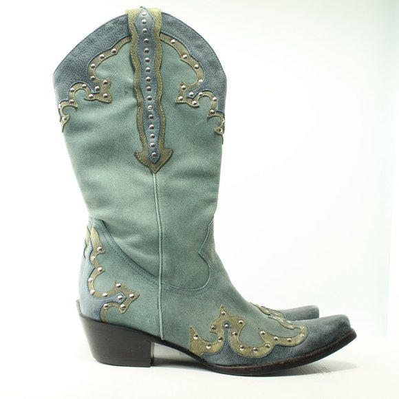 Gianni Bini Shoes - Gianni Bini Blue Leather Women's Western Cowgirl Rodeo  Boots Size 7M